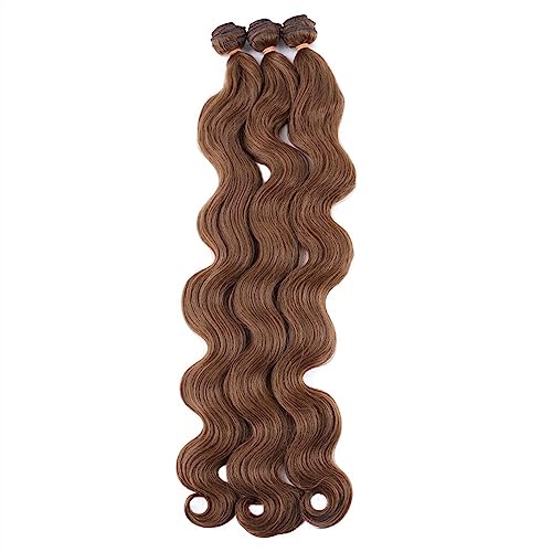 Human Hair Bundles 26 Zoll lange gewellte Haarbündel aus synthetischem, hitzebeständigem, schwarzbraunem, blondem Haar, Webverlängerung human hair weave(Color:Light brown)