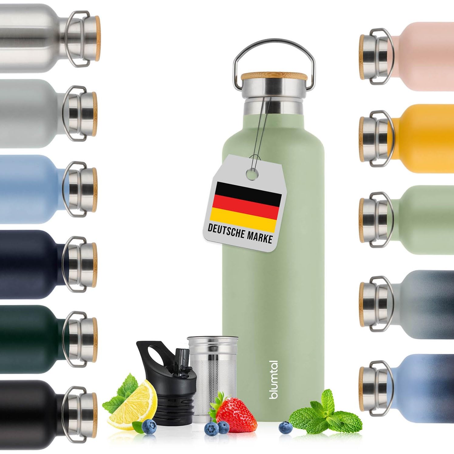 Blumtal Thermosflasche 1L - doppelwandige Trinkflasche Edelstahl 1L - Isolierflasche 1L BPA frei - Edelstahl Trinkflasche/Teeflasche - Trinkflasche Thermo 1L - Thermosflasche 1 Liter - Summer Green