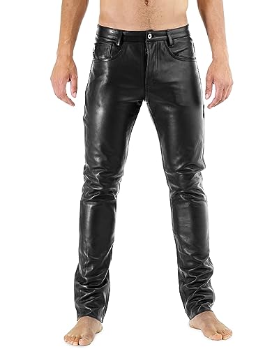 Bockle® New 411 Leather Jeans Lederhose Herren Leder Jeans Herren Lederjacke, Size: 33W / 34L