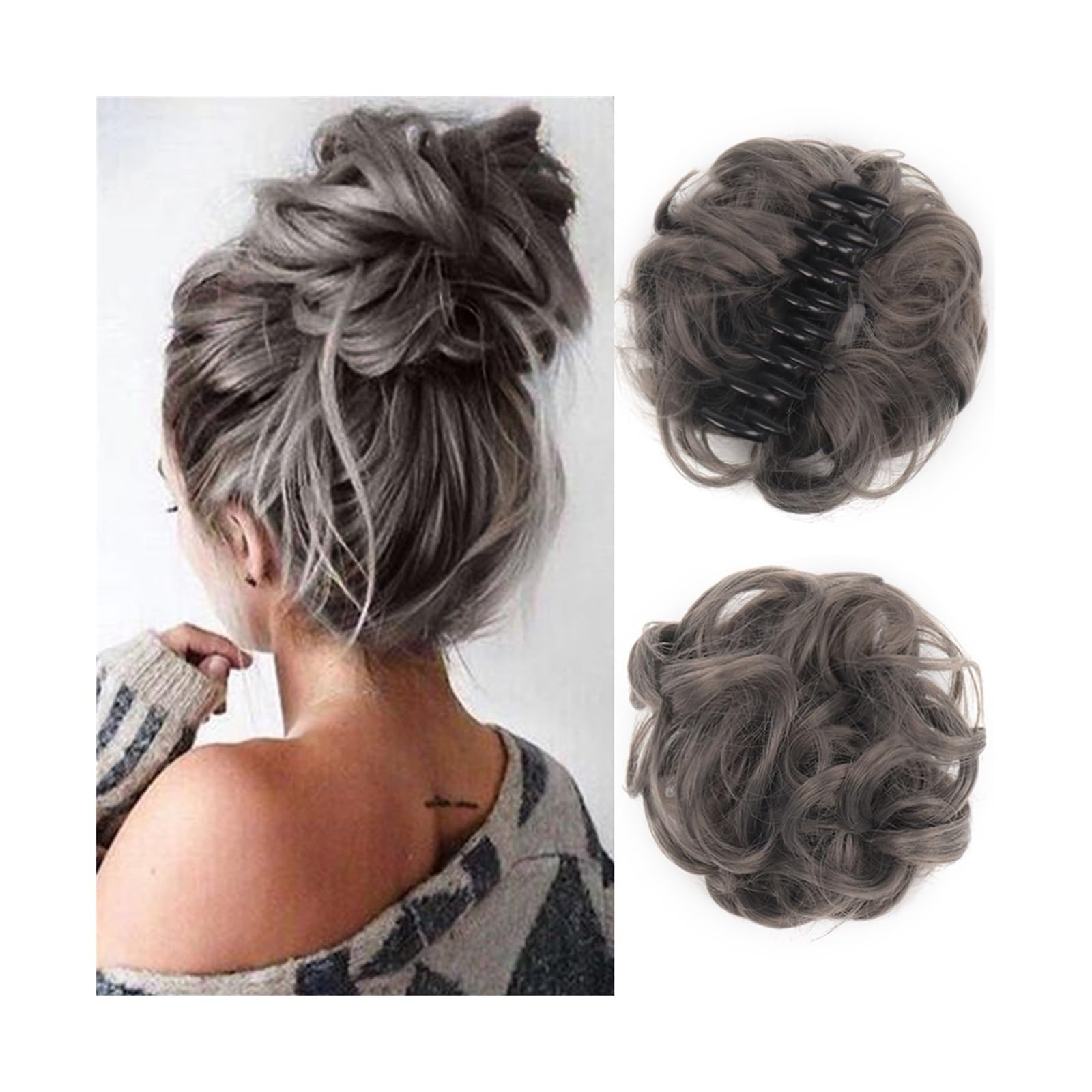 Haarteile Haarknoten Synthetische Chignon Messy Bun Claw Clip-in-Haarteil, gewelltes, lockiges Haar, Dutt, Pferdeschwanz-Erweiterungen, Scrunchie-Haarteile for Frauen Brötchen Haare(Dimgray)