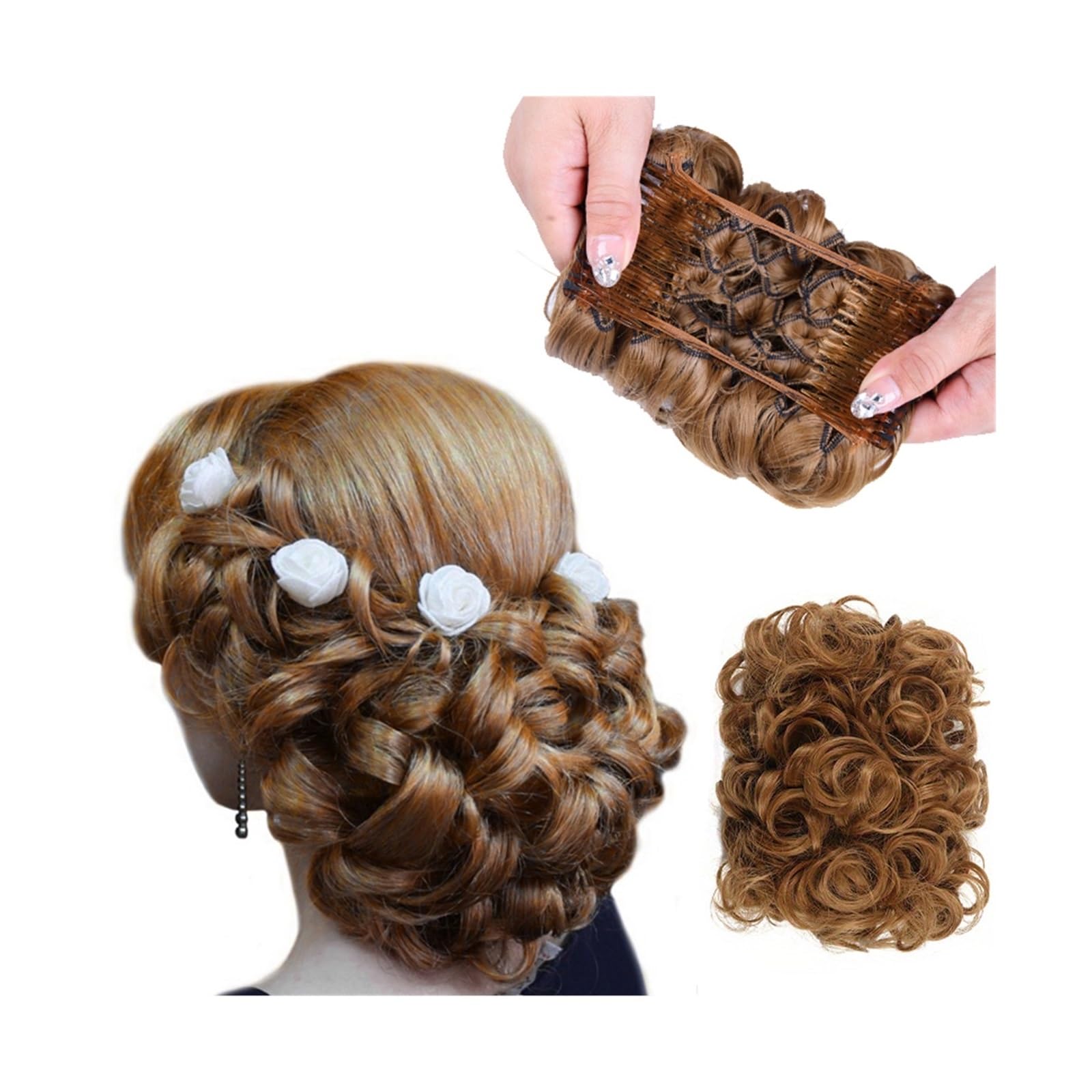 Haarteile Haarknoten Kurze, unordentliche, lockige Haarknotenverlängerung, leicht dehnbare Haarkämme, Clip-in-Pferdeschwanzverlängerung, Haargummi, Chignon-Tablett, Pferdeschwanz Brötchen Haare(Q1-27)