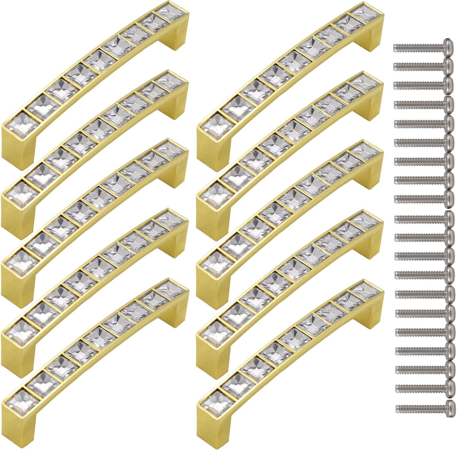 ZESLIV Bogengriffe aus Zinklegierung (10er Set) Bohrlochabstand 64mm Strass Kristall Möbelgriffe mit Schrauben Schubladengriffe Türgriffe Türknopf Schrankgriffe