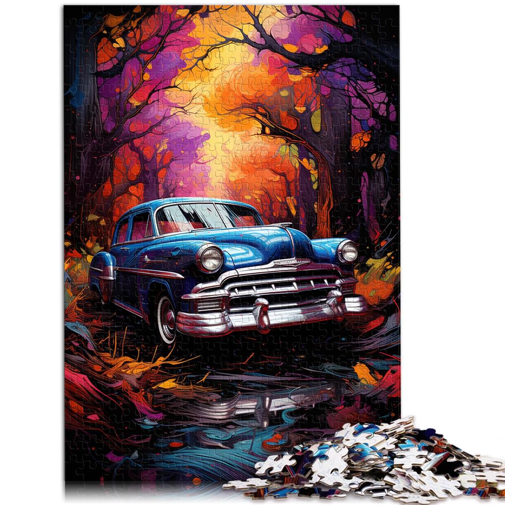 Puzzle-Geschenk, Bunte Psychedelie verlassener Oldtimer, 1000-teiliges Puzzle, Holzpuzzle, schwieriges, hartes Puzzle für Frauen und Männer, 1000 Teile (50 x 75 cm)