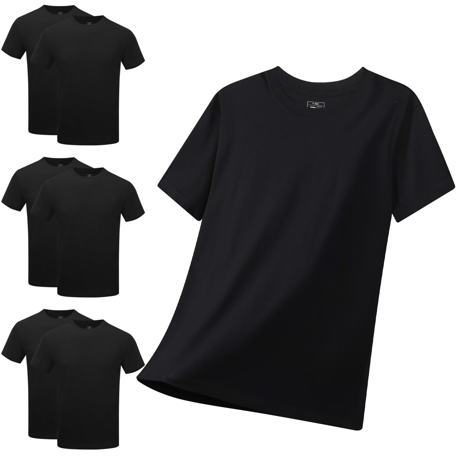 FALARY T Shirt Herren Schwarz 100% Bio Baumwolle Rundhalsausschnitt 6er pack Ideales Basic perfekte Passform XL