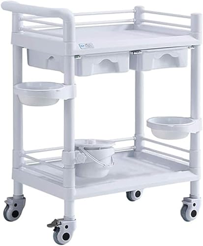 LASTRAN Küchenaufbewahrungswagen, Großer Mobiler Trolley, Mehrzweck-Servierwagen, Doppelschubladen-Rollwagen/Weiß/75 * 53 * 90Cm