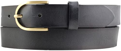 BELTINGER Damen-Gürtel mit goldener Gürtelschnalle Vintage-Look 3 cm | Jeans-Gürtel aus Vollrindleder für Damen 30mm | Mit geschwärzten Kanten | Schwarz 90cm