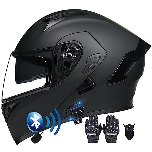 BT Klapphelm mit Bluetooth Motorradhelm Helm mit integriertem Bluetooth Integralhelm Anti-Fog-Doppelspiegel Vollvisierhelm ECE Genehmigt sturzhelm für Damen Herren S~XXL