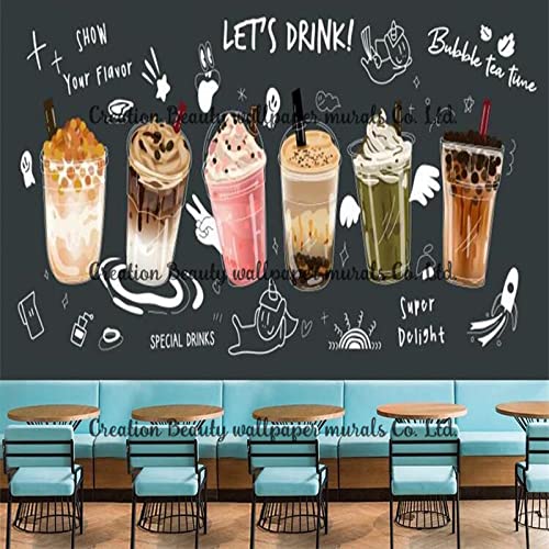 Cartoon handgemalte Milch Tee Shop Industriedekor Wandbild 3D Wallpaper Freizeit Bar Cafe Bubble Tea Shop Deko wohnzimmer tapeten tapete wand für schlafzimmer retro geometrisch fototapete-250cm×170cm