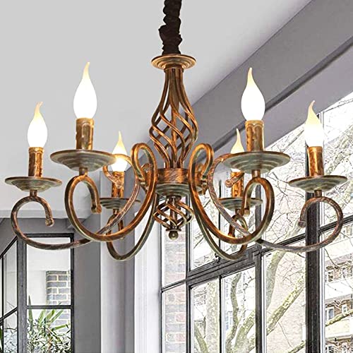 Rustikale Kronleuchter Französischer Kerzenlicht Antik Pendellampe E14 Vintage Pendelleuchte Höhenverstellbar Schmiedeeisen Hängelampe Landhausstil Wohnzimmer Schlafzimmer Esszimmer Deckenlampe