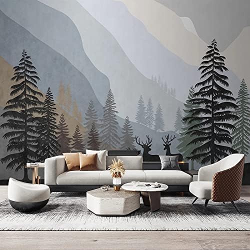 XLMING Wald Elch Scenic Mountain 3D Tapete Home Dekoration Wohnzimmer Sofa Schlafzimmer Tv Hintergrund Wand-300cm×210cm