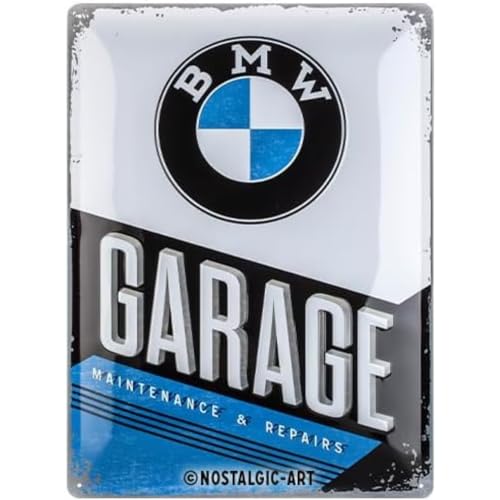 Nostalgic-Art Retro Blechschild, 30 x 40 cm, BMW – Garage – Geschenk-Idee für BMW Accessoires Fans, aus Metall, Vintage Design