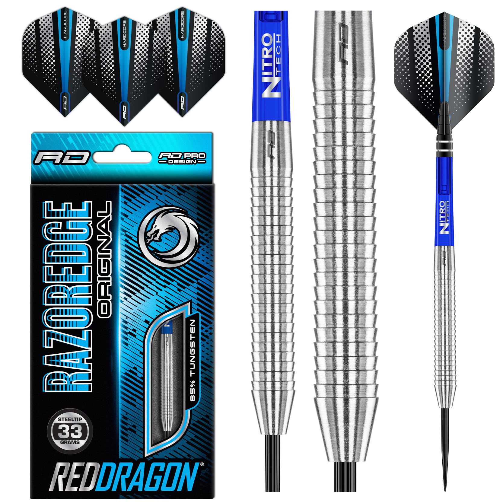 RED DRAGON Razor Edge Original Dartpfeile Tungsten Profi Steel Darts mit Flights und Schäfte (33.0, Gramm)