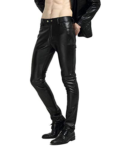 Idopy Herren Skinny Straight Leg Tapered Pu Kunstleder Motorrad Bikerhose 33