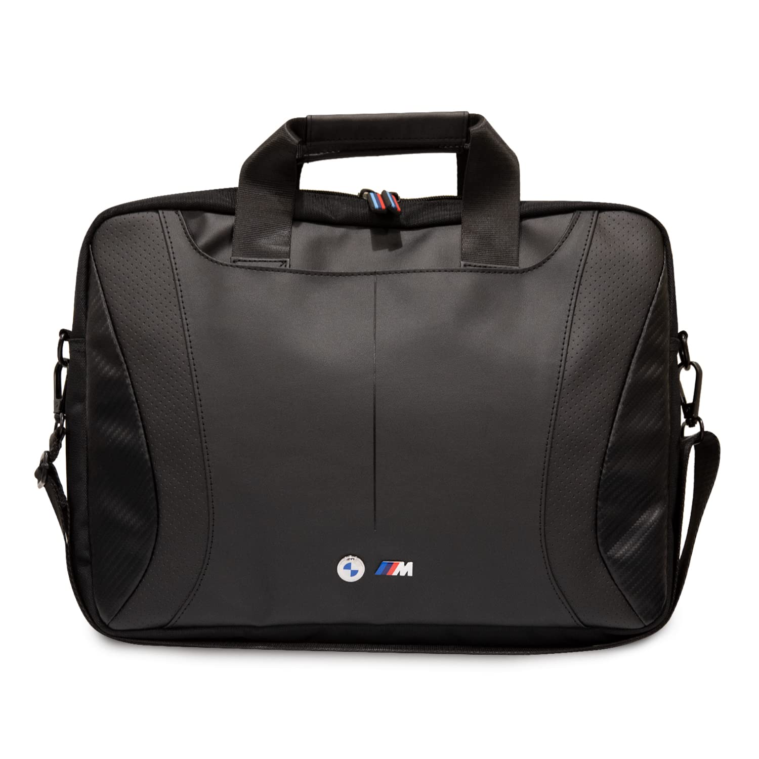 CG MOBILE BMW Computertasche aus PU-Leder mit Carbonkanten und perforierten Streifen, 38,1 cm (15 Zoll), kompatibel mit MacBook Intel® UHD Grafik/Windows/HP/Value Top Load Bag/Arbeit, Schule usw