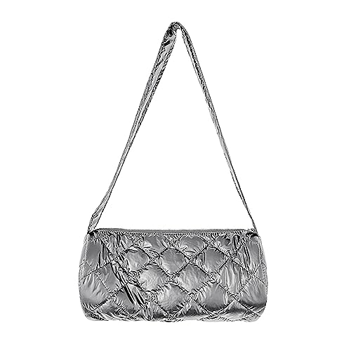 ohodhmnu Damen Tragetasche, Mode und Elegante Umhängetasche mit breitem Gurt Gesteppte Gittermuster Crossbody Taschen für stilvolle Frauen, silber, black strap