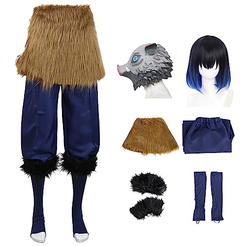 JGZGCG Hashibira Inosuke Cosplay Kostüm Komplett mit Masken und Perücke Demon Slayer Anime Cosplay Kostüm Kimetsu no Yaiba Verkleidung Halloween Karneval Party Performance Kostüm Erwachsene