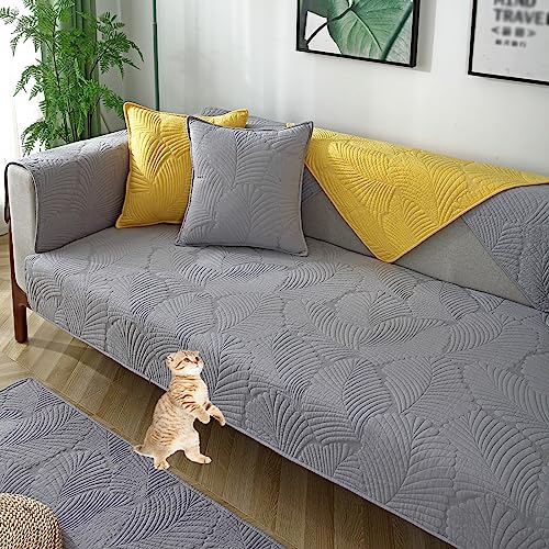 Sofabezug L Form 1 2 3 4 Sitzer Couch Bezug Reine Baumwolle Sofaüberwurf, Waschbar Sofa Überzug Sofaschutz Katze Hund, Anti-rutsch Sofa Überwurf (Grau,70x150cm)