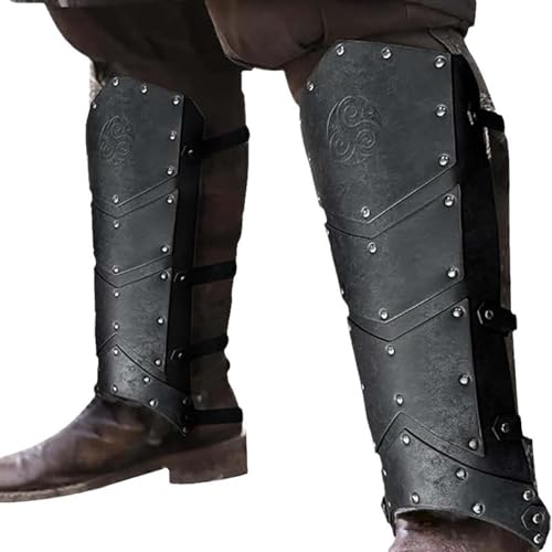 MDFCZXP Leder Schnürschnalle Schuhüberzug Verstellbare Mittelalter Stiefel Spats Wandern Schienbeinschoner Rüstung für Männer Frauen,Schwarz