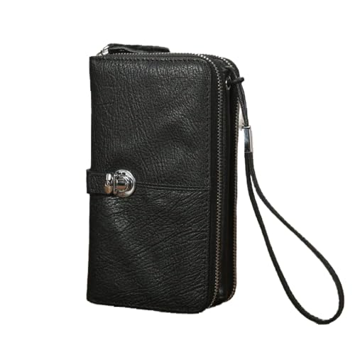 NEWNAN Handgefertigte Business-Casual-Herren-Retro-Geldbörse, große Kapazität, Clutch-Reißverschluss-Geldbörse, 6-Zoll-Handytasche (Farbe: A, Größe: 19 x 10 x 6 m)