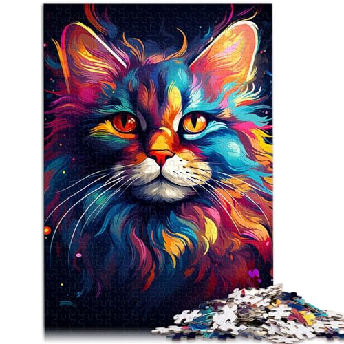 Puzzles Bunte exotische Katze 1000 Teile Puzzles für Erwachsene Puzzles Geschenke aus Holz Puzzlespielzeug Puzzles Lernspiele Stressabbau Puzzles 1000 Teile (50x75cm)