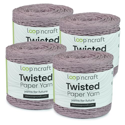 Papiergarn 4er-Set, Lila, Loopncraft, 1000m - 600g, Twisted Paper Yarn, Natürliches Papierkordel