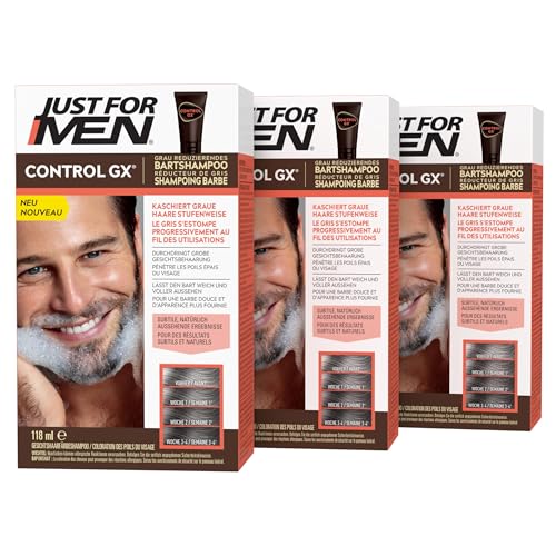 Just For Men Control GX Bartwäsche, Schnurrbart und Bart Färbe, Bart Farbe, Tönung, Bartfarbe, Reduziert Mit Jeder Wäsche Weiße Barthaare, Natürliche Ergebnisse - Alle Bartfarben, 3er Pack (3x118ml)