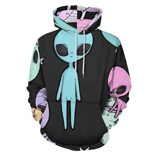 HABXNJF Kapuzen-Sweatshirt, Alien Hoodie, Fashion Hoodie mit Tasche für Herren Damen, Alien, XL