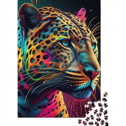 Jaguar-Pop-Art-Tiergesicht-Holzpuzzle für Erwachsene, 1000-teiliges Puzzle für Erwachsene und Teenager, pädagogisches Stressabbau-Spielzeugpuzzle (Größe 75x50cm)