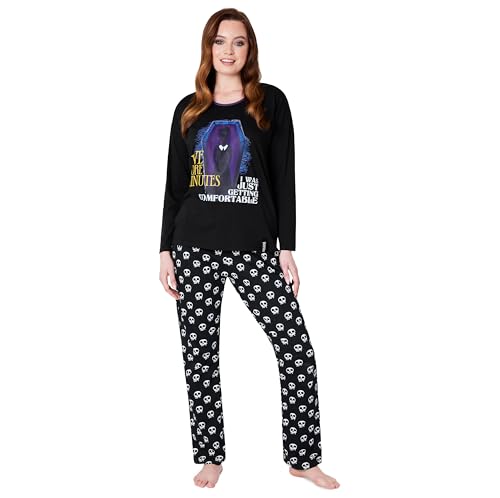 Wednesday Schlafanzug Damen Lang Baumwolle Pyjama Damen und Teenager Lounge Set Damen S - XL - Geschenke für Frauen (Schwarz Schädel, S)