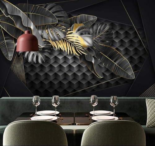 Gold Schwarz Tropische Pflanzenblätter Geometrisch 3D Tapete Poster Restaurant Schlafzimmer Wohnzimmer Sofa TV Dekorative Wand-430cm×300cm