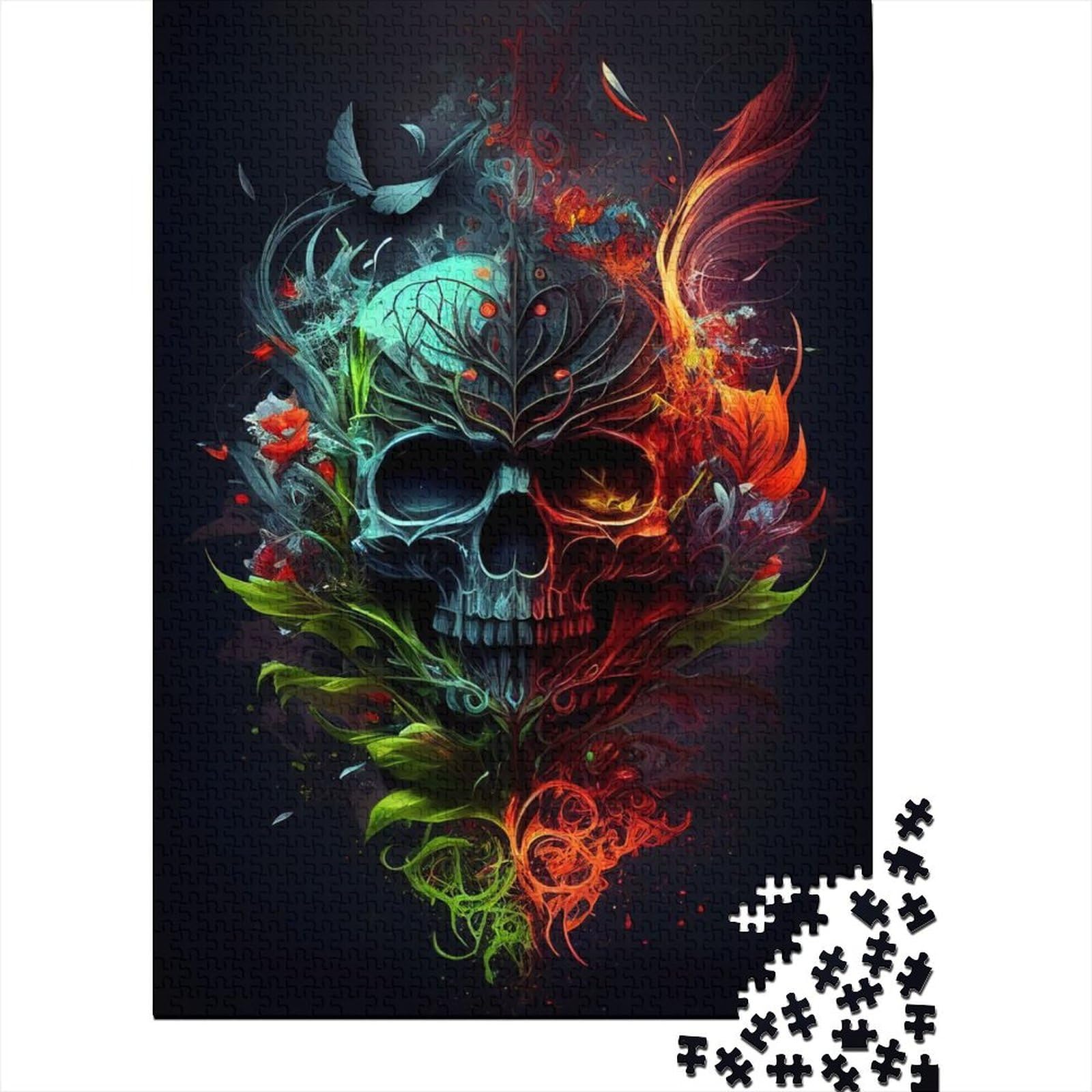 Buntes Totenkopf-Puzzle für Erwachsene Teenager, 1000 Teile, Puzzle für Erwachsene Teenager, praktisches Spiel, Familiendekoration, 75 x 50 cm