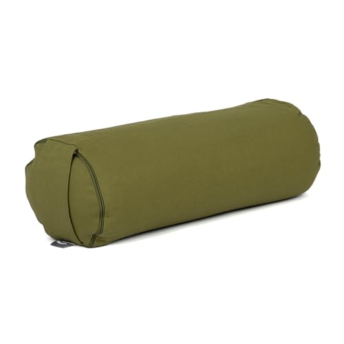 Bodhi Yoga Mini Bolster ECO | Ø 14 cm | 100% Bio-Baumwolle | Nackenrolle mit Buchweizenschalen | Yogabolster mit abnehmbarem und waschbarem Bezug | Yogarolle für Meditation | lodengrün