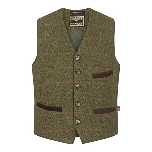 WALKER AND HAWKES Herren Anzugweste aus Tweed mit Teflon - Dunkles Salbeigrün - L