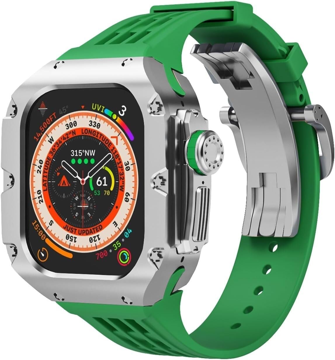 NEYENS 49 mm Titanlegierung, Uhrengehäuse, Gummiband, für Apple Watch Ultra 2 Serie, Ersatzteil, Sportarmbänder, Uhrengehäuse, Metallkrone, Mod-Kit, Zubehör, 49 mm, Achat