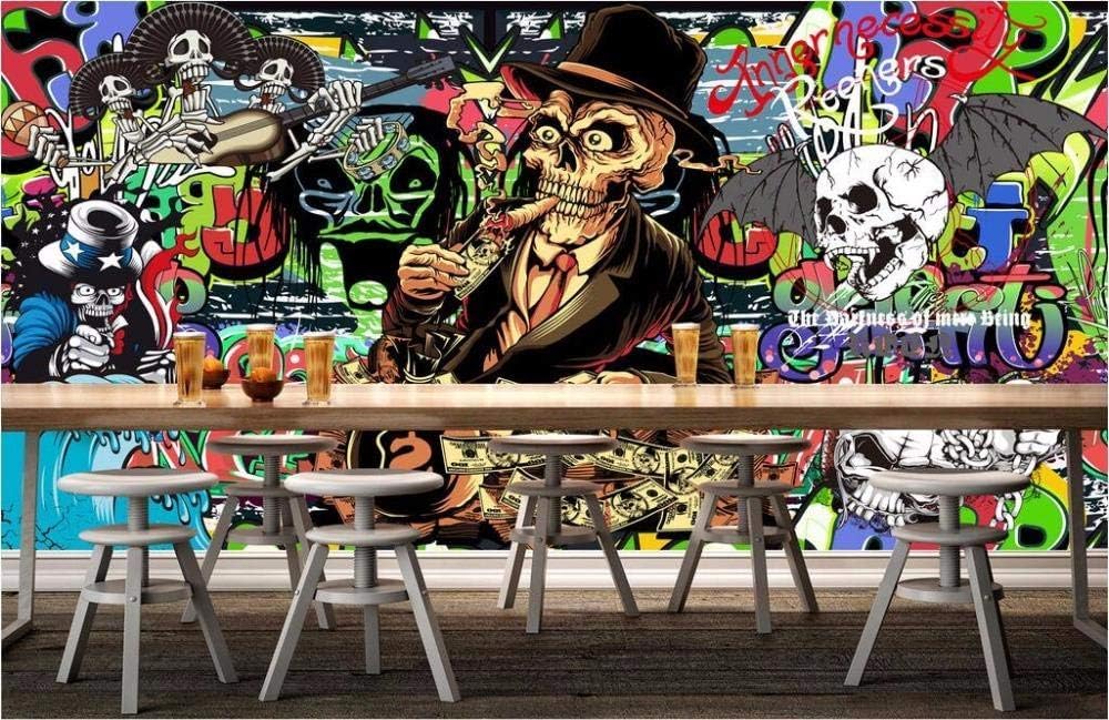 Nostalgischer Retro-Graffiti-Totenkopf 3D Tapete Poster Restaurant Schlafzimmer Wohnzimmer Sofa TV Dekorative Wand-250cm×170cm