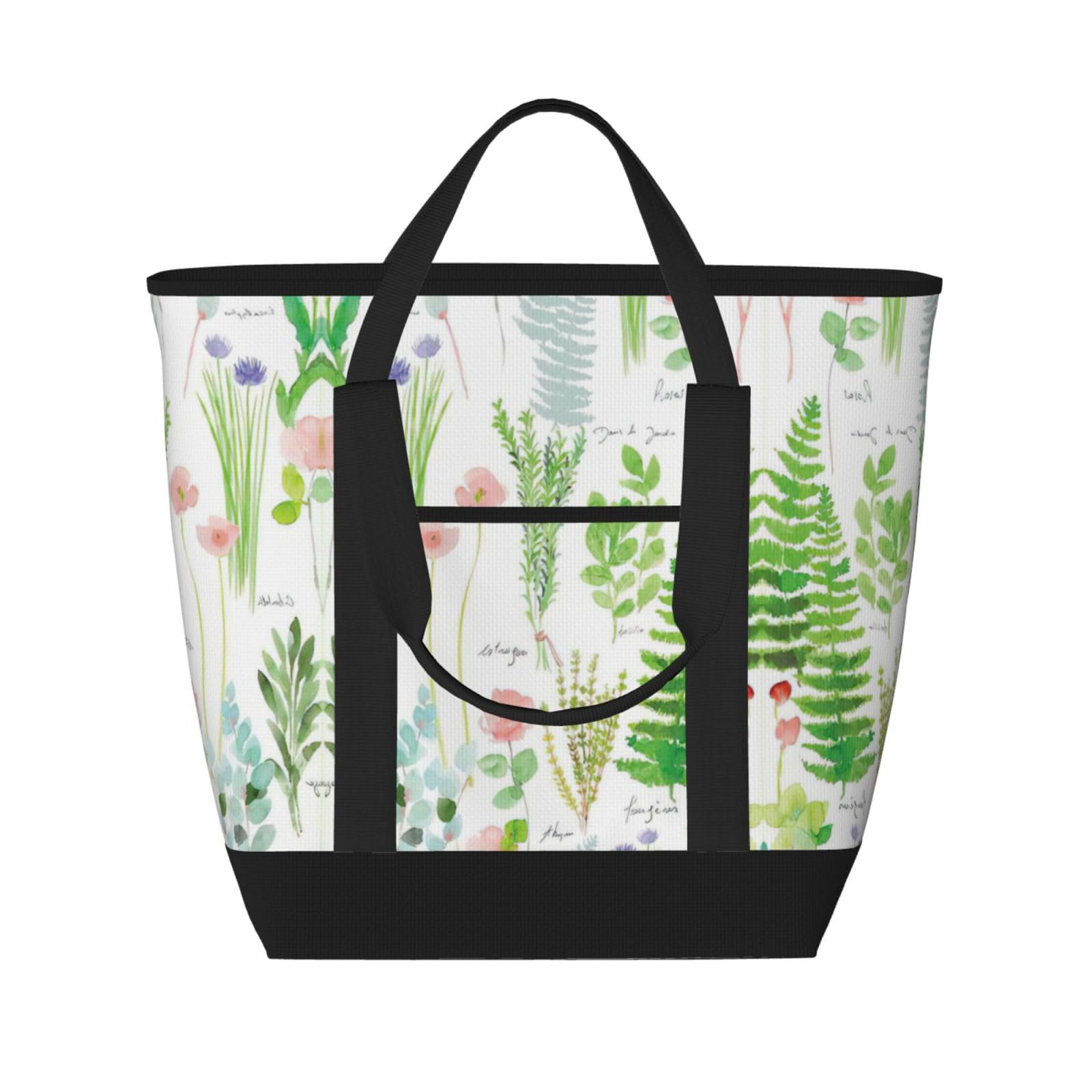 YQxwJL Springtime Einkaufstasche mit Kräutergarten, großes Fassungsvermögen, isolierte Lunchtasche, wiederverwendbare Einkaufstasche mit Reißverschluss für Damen und Herren