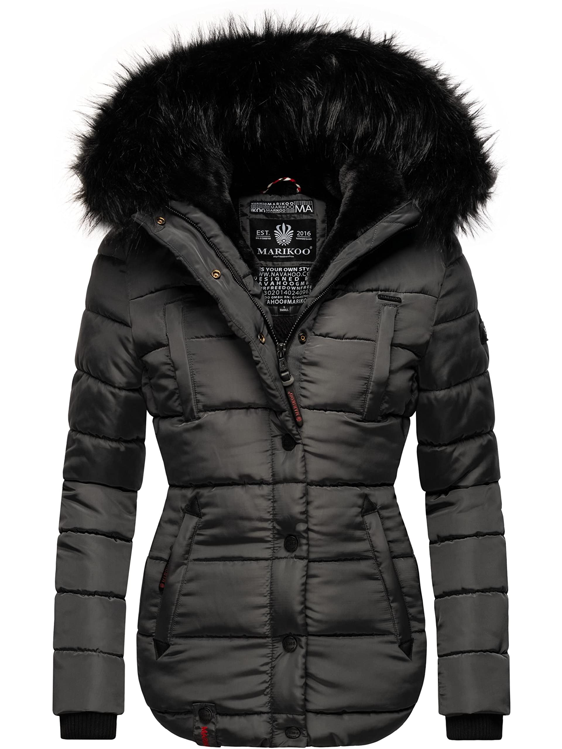 MARIKOO Damen warme Winter Steppjacke Lotusblüte Anthracite Gr. L