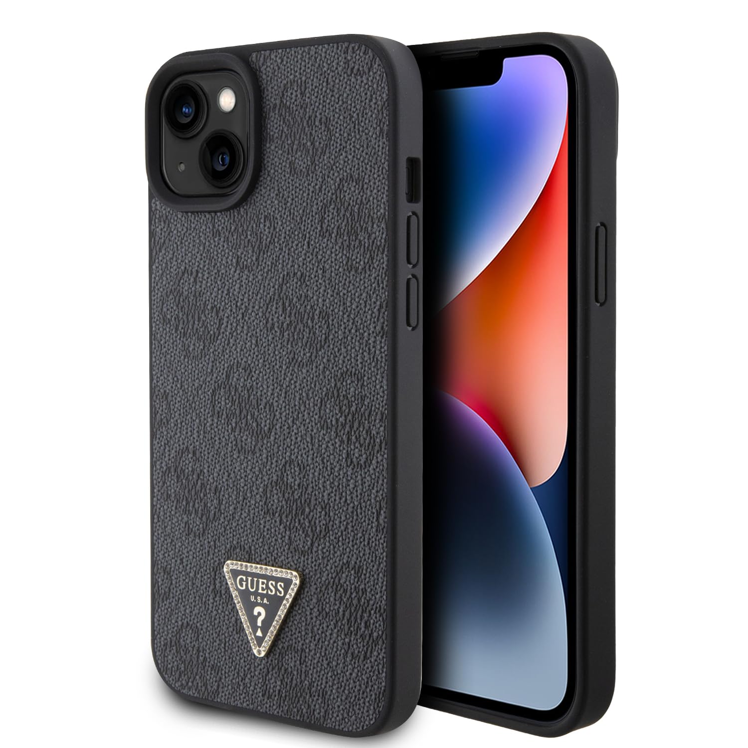 GUESS GUHCP15SP4TDPK Hülle für iPhone 15 6.1" Schwarz hardcase Leather 4G Diamond Triangle