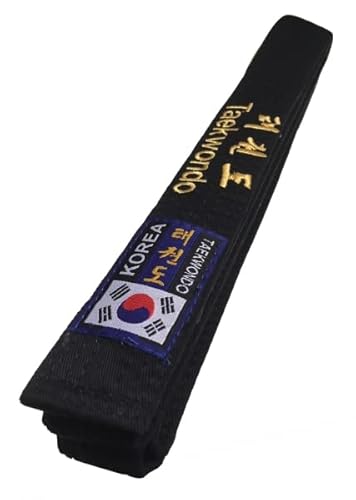 Budodrake Korea Taekwondo Gürtel schwarz mit Bestickung Taekwondo koreanisch und lateinisch (330)