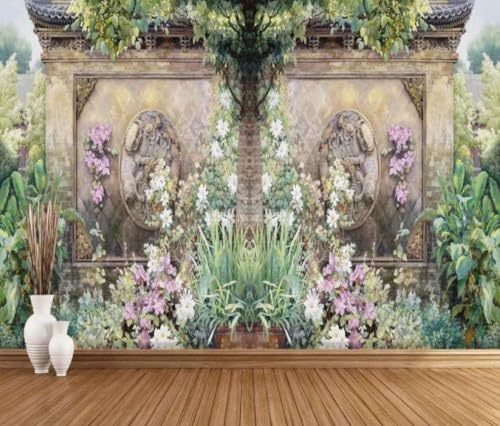 Architektur Bäume Grün Pflanzen Blumen 3D Tapete Poster Restaurant Schlafzimmer Wohnzimmer Sofa TV Dekorative Wand-300cm×210cm