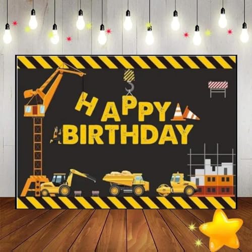 Baumaschinen Hintergrundfoto Baby Dusche Brecher Geburtstag Dekoration Dumper Cust Hintergrund Muldenkipper Lader 210X150cm