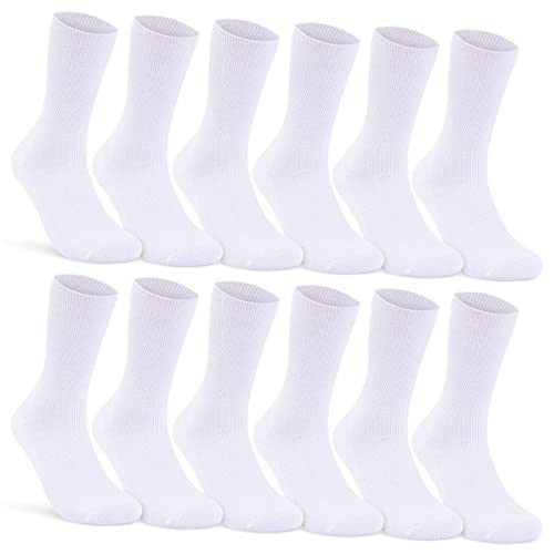 12 Paar Socken ohne Gummidruck 100% Baumwolle Damen & Herren Diabetiker Socken (Weiß 43-46)