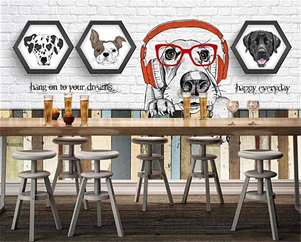 Weiße Backsteinmauer Haustier Hund 3D Tapete Poster Restaurant Schlafzimmer Wohnzimmer Sofa TV Dekorative Wand-300cm×210cm