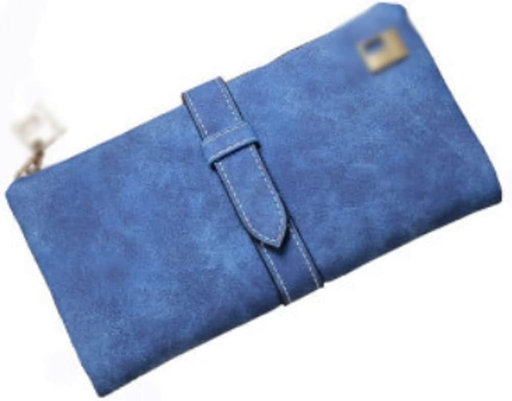 YIHANSS Kartenetuis Nubukleder Damen-Geldbörse Einfarbig Kordelzug Reißverschluss Lange Geldbörse Geldbörse Designer Kartenhalter Clutch (Farbe: Blau)