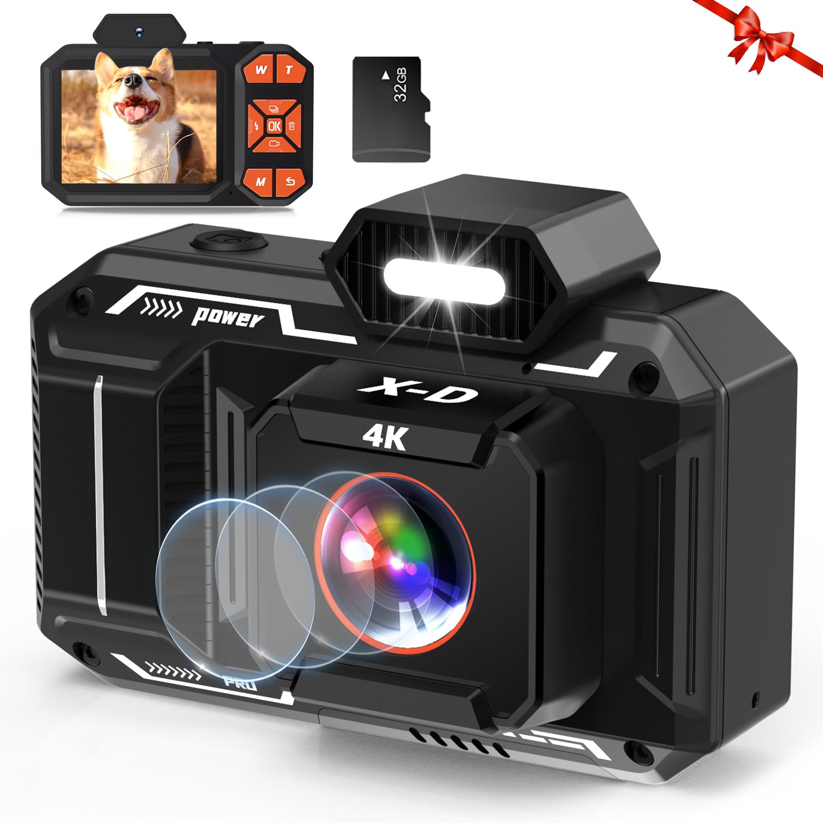 Digitalkamera, 4K 48MP HD AutoFocus Fotoapparat kamera fotokamera mit 32G SD Karte Digital Cameras Kompaktkamera für Kinder Teenager Anfänger - Black