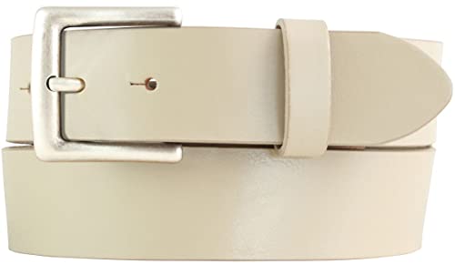 BELTINGER Jeansgürtel aus Vollrindleder mit altsilberner Gürtelschließe 4 cm | Jeans-Gürtel für Damen Herren 40mm | Leder-Gürtel | Beige 80cm