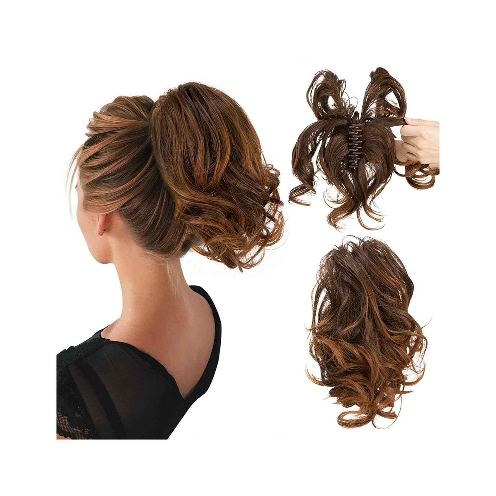 Haarteil Haargummi Synthetische DIY Klaue Clip In Pferdeschwanz Haarverlängerungen Haarteil Haarknoten Gefälschte Schwarzblond Naturhaar Falscher Zopf for Frauen Haarverlängerung(4T30)