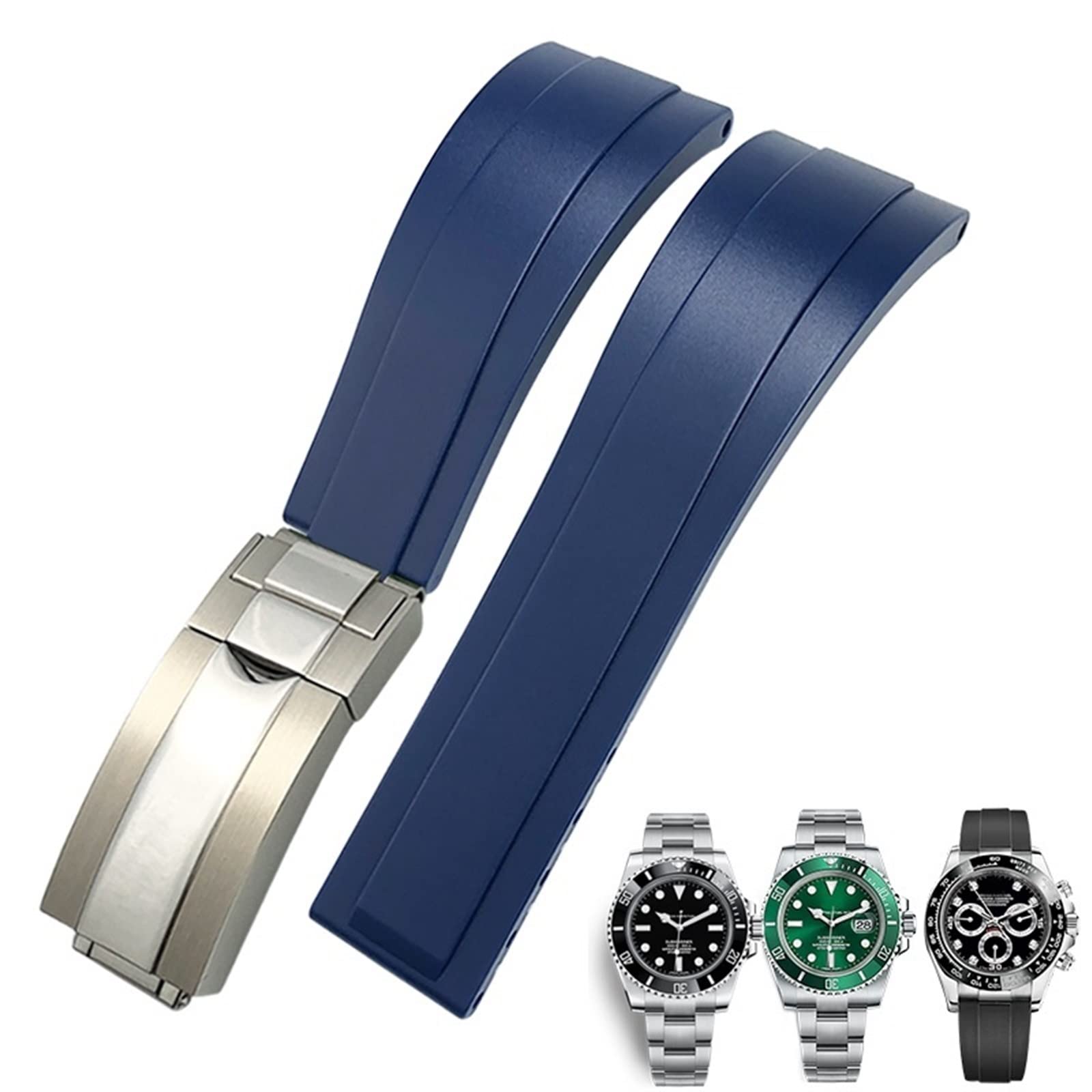 NEYENS Gummi-Uhrenarmband für Rolex Daytona Submariner GMT Yacht-Master Oysterflex Silikon-Armband mit Faltschließe, 20 mm / 21 mm, 21 mm, Achat