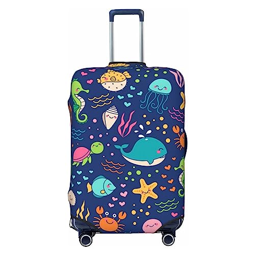 Miniks Reisegepäckhülle mit Cartoon-Motiv "Seefisch", strapazierfähig, passend für 45,7 - 81,3 cm große Gepäckstücke, Größe XL, Schwarz, X-Large