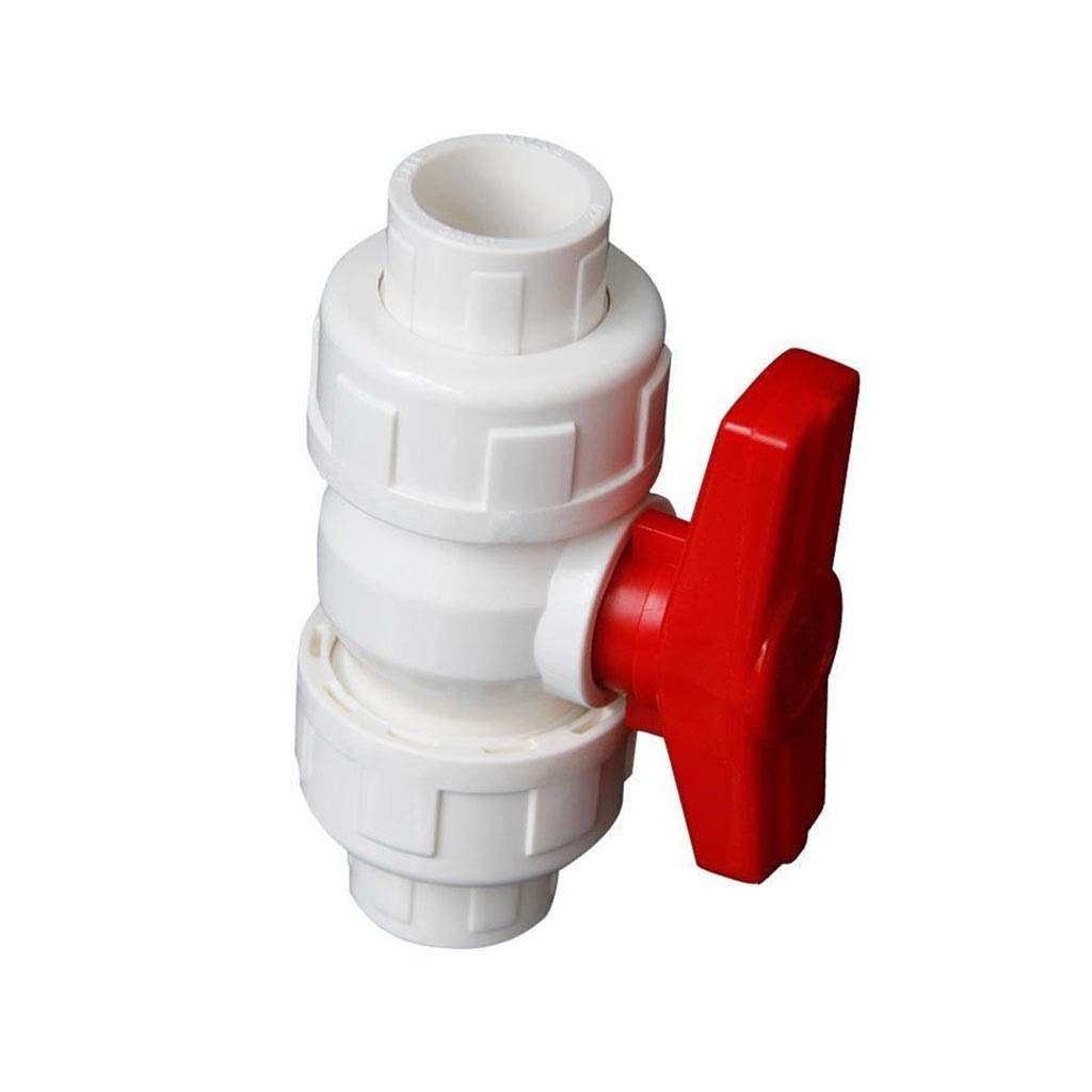 Doppelter Kugelhahn, PVC-Doppel-Union-Kugel, Innendurchmesser 20 mm bis 50 mm, PVC-Rohrverschraubung, Aquarium-Adapter, Bewässerungsanschlüsse, 1 Stück(White,50mm)